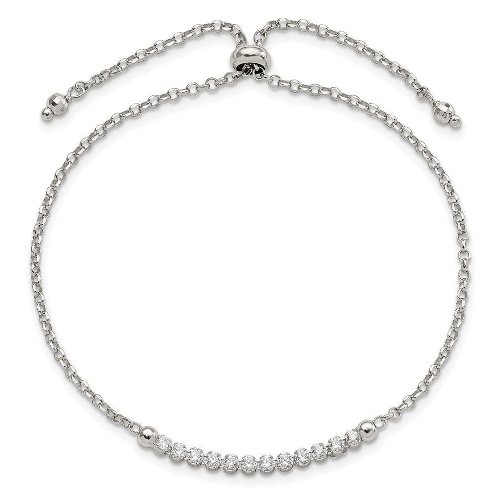 10 Inch Sterling Silver Rhodium-Plated Cz Adjustable Bracelet