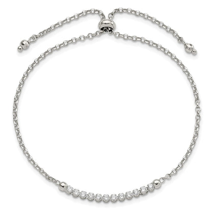 10 Inch Sterling Silver Rhodium-Plated Cz Adjustable Bracelet