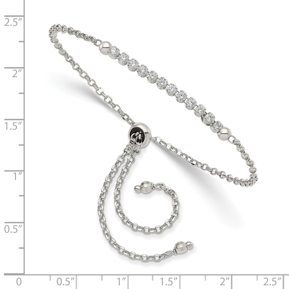 10 Inch Sterling Silver Rhodium-Plated Cz Adjustable Bracelet
