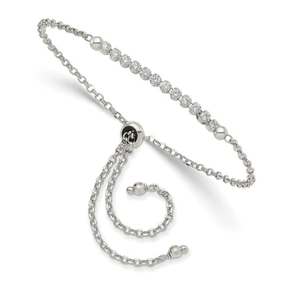 10 Inch Sterling Silver Rhodium-Plated Cz Adjustable Bracelet