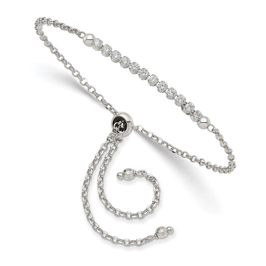 10 Inch Sterling Silver Rhodium-Plated Cz Adjustable Bracelet