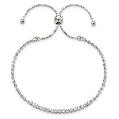 10 Inch Sterling Silver Rhodium-Plated Diamond-Cut Cz Adjustable Bracelet