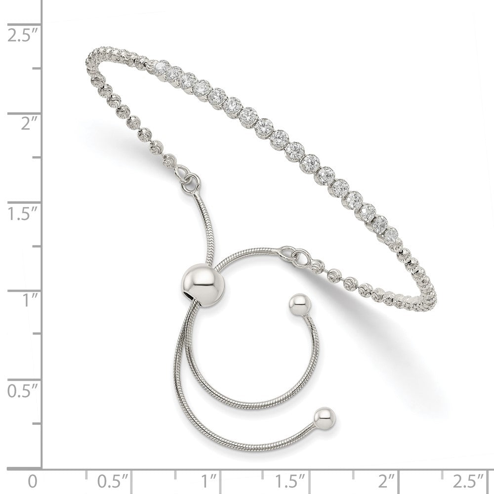 10 Inch Sterling Silver Rhodium-Plated Diamond-Cut Cz Adjustable Bracelet