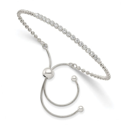 10 Inch Sterling Silver Rhodium-Plated Diamond-Cut Cz Adjustable Bracelet
