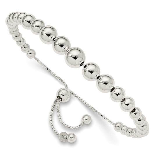 8.5 Inch Sterling Silver Graduated Beads Adjustable Bracelet