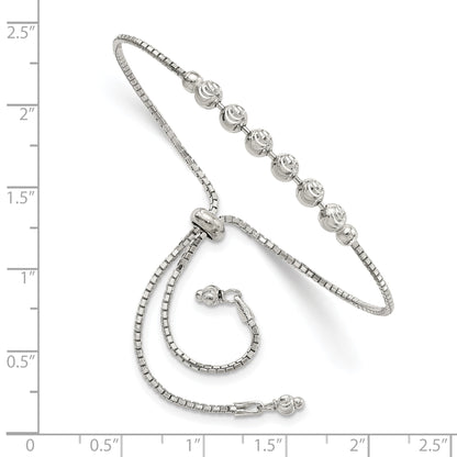 10 Inch Sterling Silver Rhodium-Plated Diamond-Cut Beaded Adjustable Bracelet