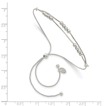 11 Inch Sterling Silver Polished Beaded 2-Strand Adjustable Bracelet