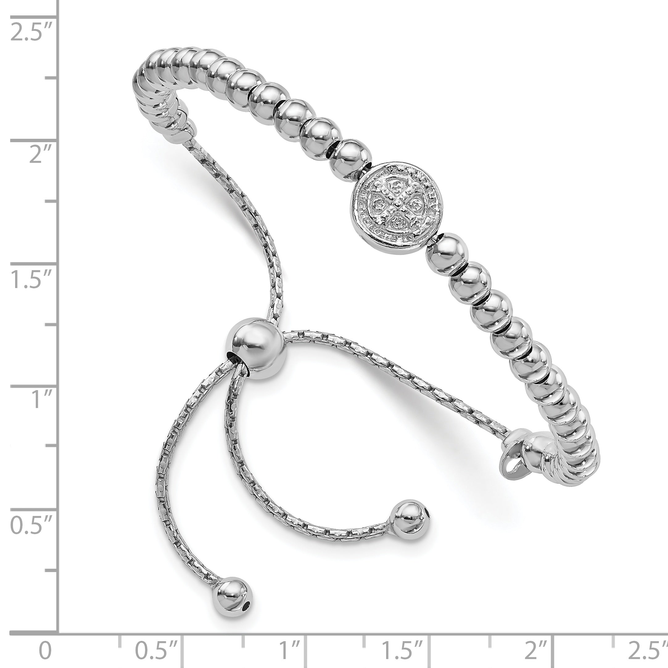 9 Inch Sterling Silver Rh-Plated Beaded Saint Medal 5In To 8.25In Bracelet