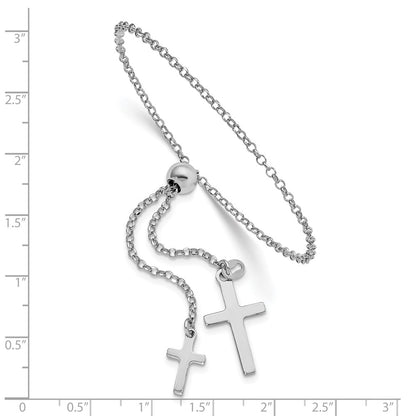 9 Inch Sterling Silver Rhodium-Plated Cross Adjustable 5In To 8.75In Bracelet