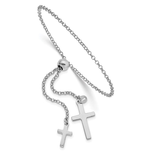 9 Inch Sterling Silver Rhodium-Plated Cross Adjustable 5In To 8.75In Bracelet
