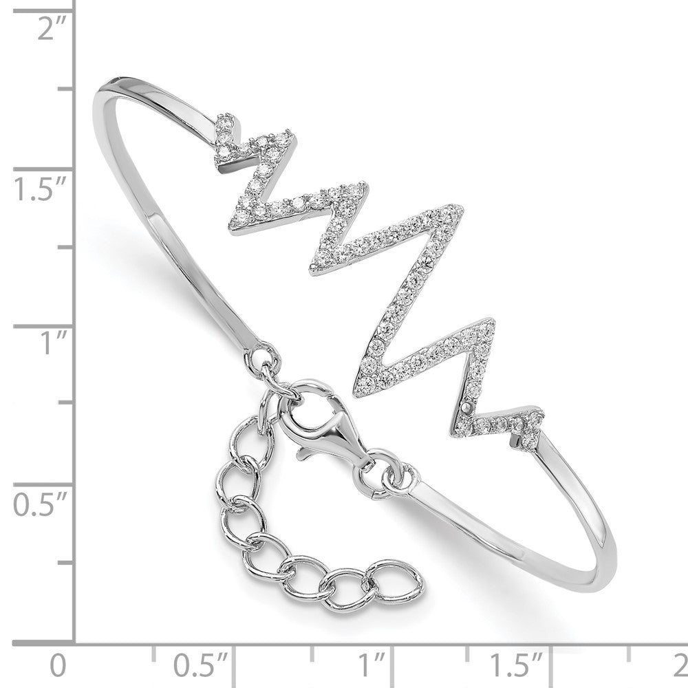 Sterling Silver Rhodium-Plated Cz Heartbeat Bangle