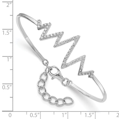 Sterling Silver Rhodium-Plated Cz Heartbeat Bangle
