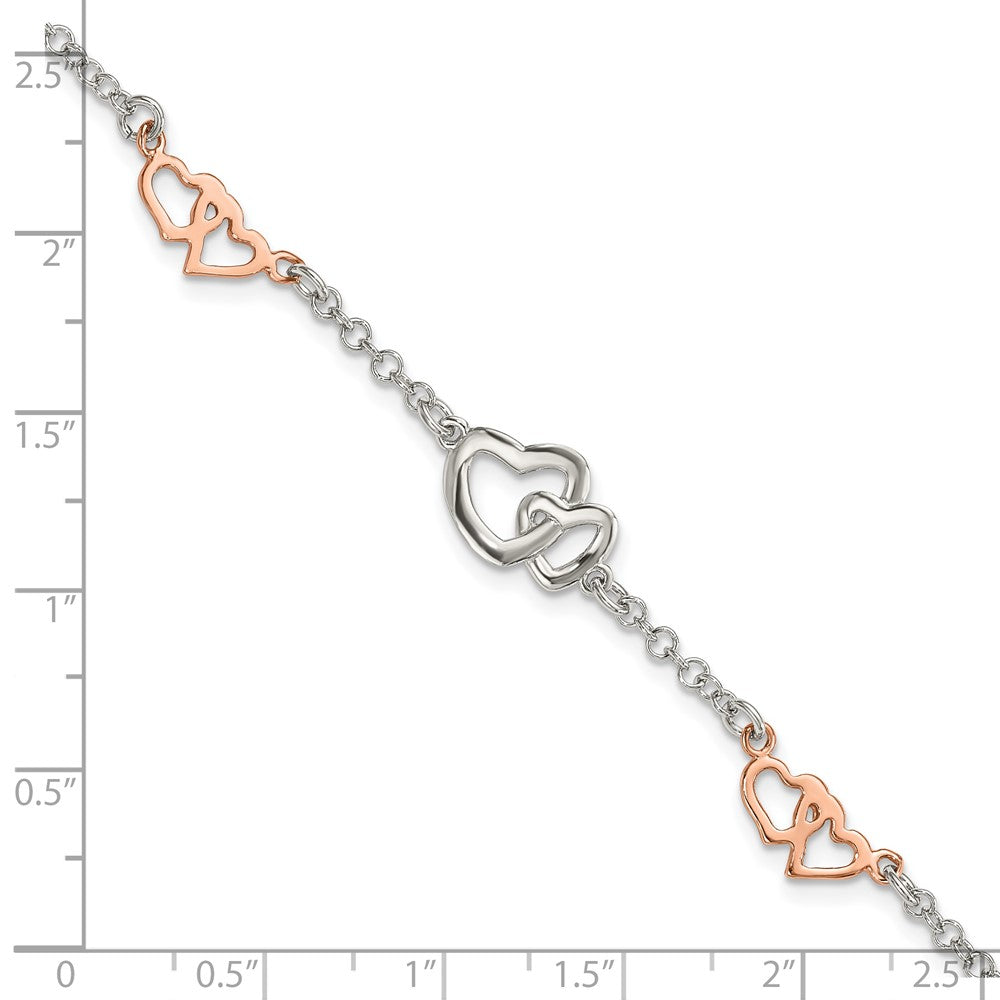 7.5 Inch Sterling Silver Rose Gold-Plated Polished Heart Bracelet