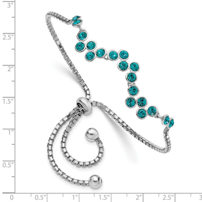 Sterling Silver Rhodium-Plated Blue Zircon Adjustable Bracelet