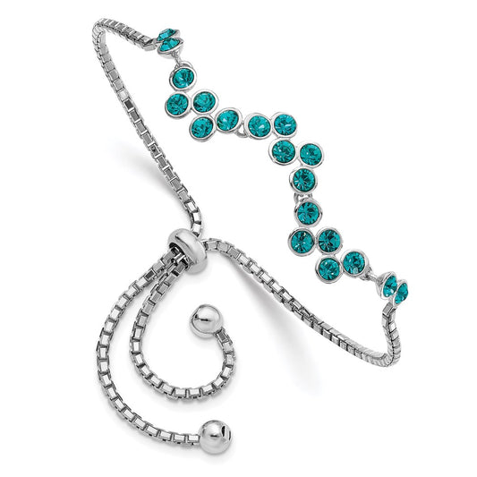 Sterling Silver Rhodium-Plated Blue Zircon Adjustable Bracelet