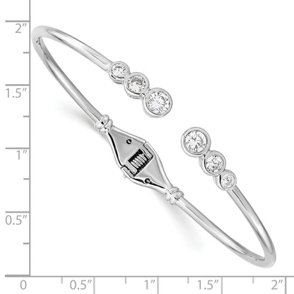 Sterling Silver Rhodium-Plated Cz Hinged Bangle Cuff Bracelet