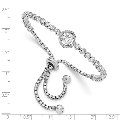 Sterling Silver Rhodium-Plated Cz Adjustable Bracelet