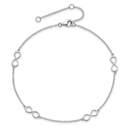 Sterling Silver Rhodium-Plated Infinity 9In Plus 2In Ext Anklet