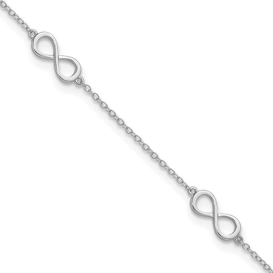 Sterling Silver Rhodium-Plated Infinity 9In Plus 2In Ext Anklet