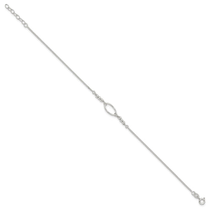 Sterling Silver Oval And Beaded 9In Plus 1In Ext. Anklet