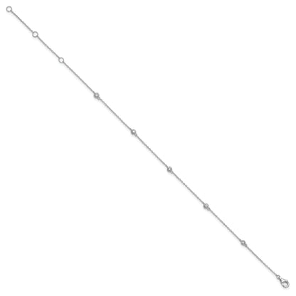 Sterling Silver Rhodium-Plated Bezel Cz 9In Plus 2In Ext. Anklet