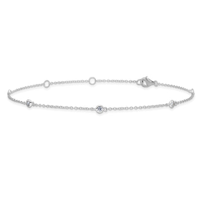 Sterling Silver Rhodium-Plated Bezel Cz 9In Plus 2In Ext. Anklet