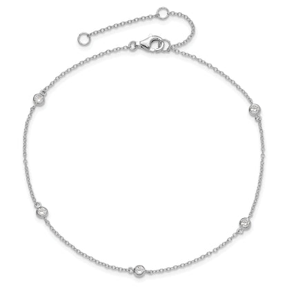 Sterling Silver Rhodium-Plated Bezel Cz 9In Plus 2In Ext. Anklet