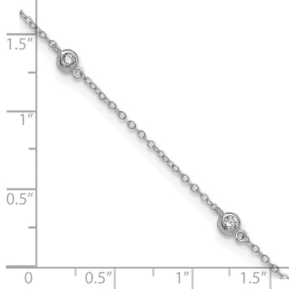 Sterling Silver Rhodium-Plated Bezel Cz 9In Plus 2In Ext. Anklet