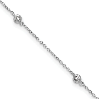 Sterling Silver Rhodium-Plated Bezel Cz 9In Plus 2In Ext. Anklet