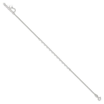 Sterling Silver Heart Charm 9In Plus 1In Ext. Anklet