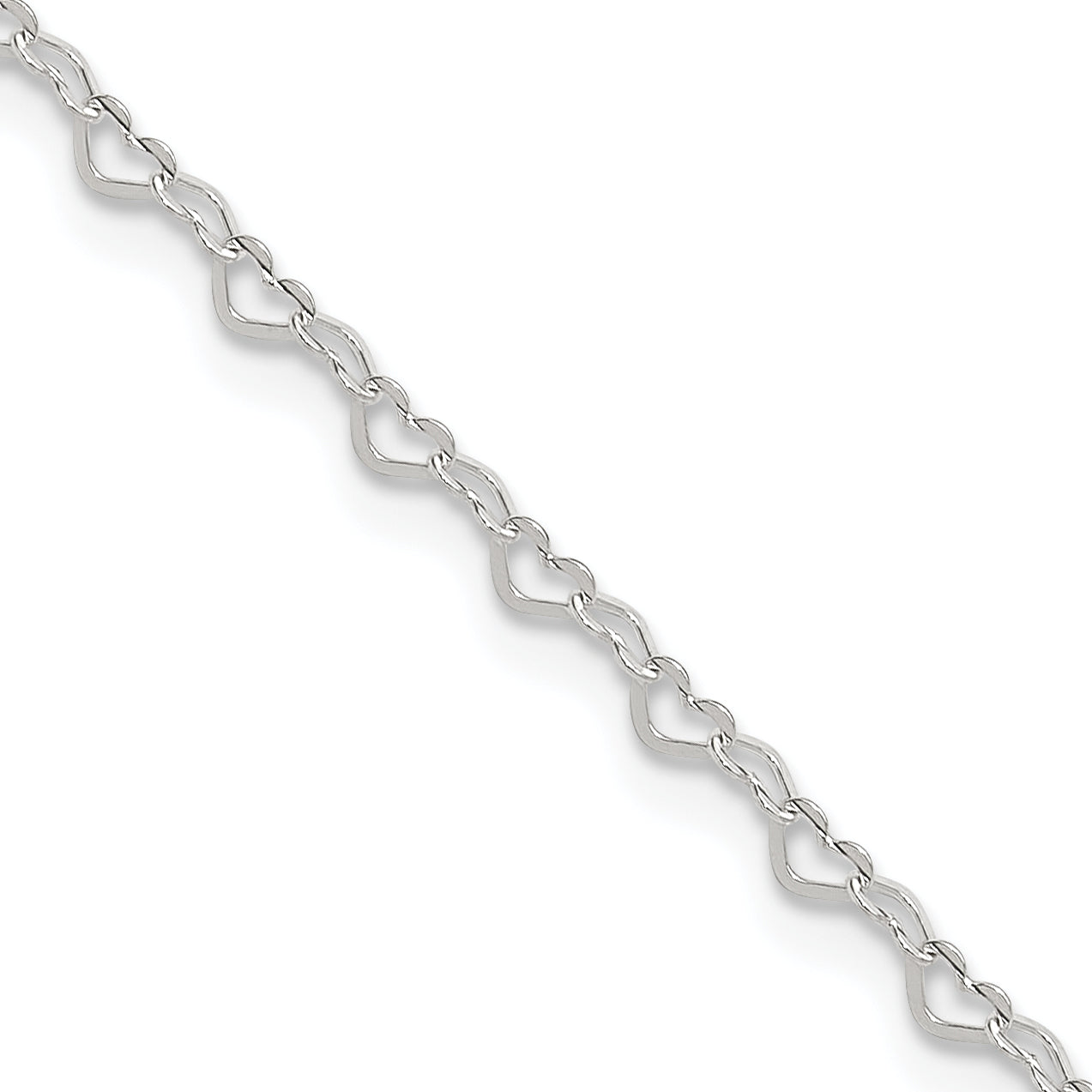 Sterling Silver Heart Charm 9In Plus 1In Ext. Anklet