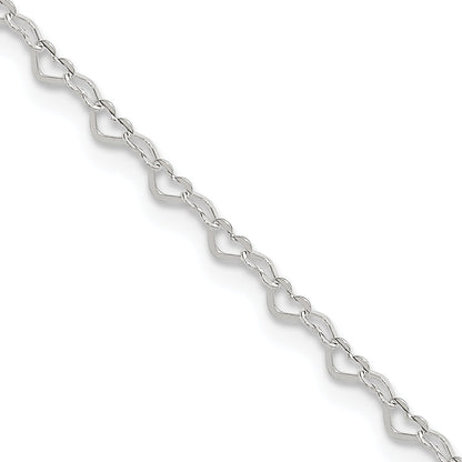 Sterling Silver Heart Charm 9In Plus 1In Ext. Anklet