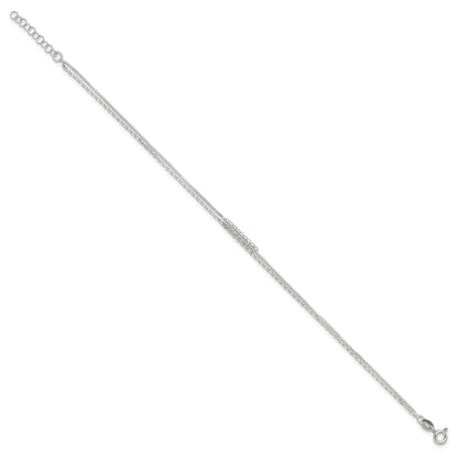 Sterling Silver 2-Strand Beaded 9In Plus 1In Ext. Anklet