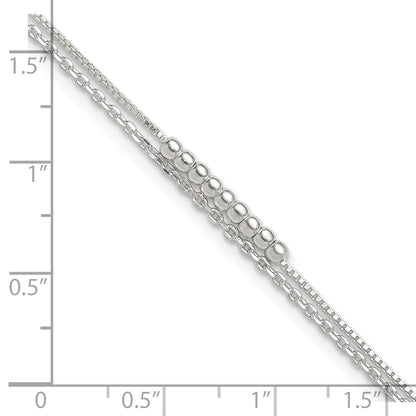 Sterling Silver 2-Strand Beaded 9In Plus 1In Ext. Anklet