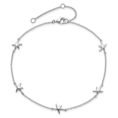 Sterling Silver Rhodium-Plated Starfish 9 Inch With A 2 Extention Anklet
