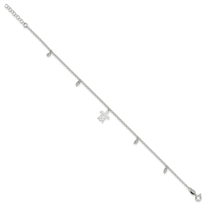 Sterling Silver Turtle Dangle Beads 9In Plus 1In Ext. Anklet
