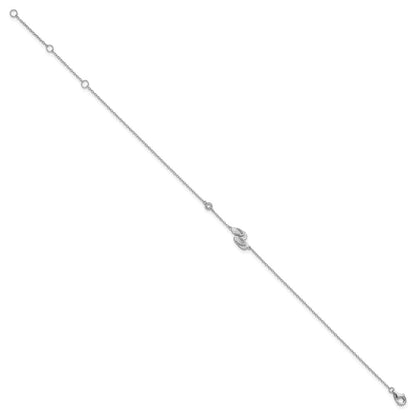 Sterling Silver Rhodium-Plated Polished Cz Flip Flops 9 Inch With A 2 Extention Anklet