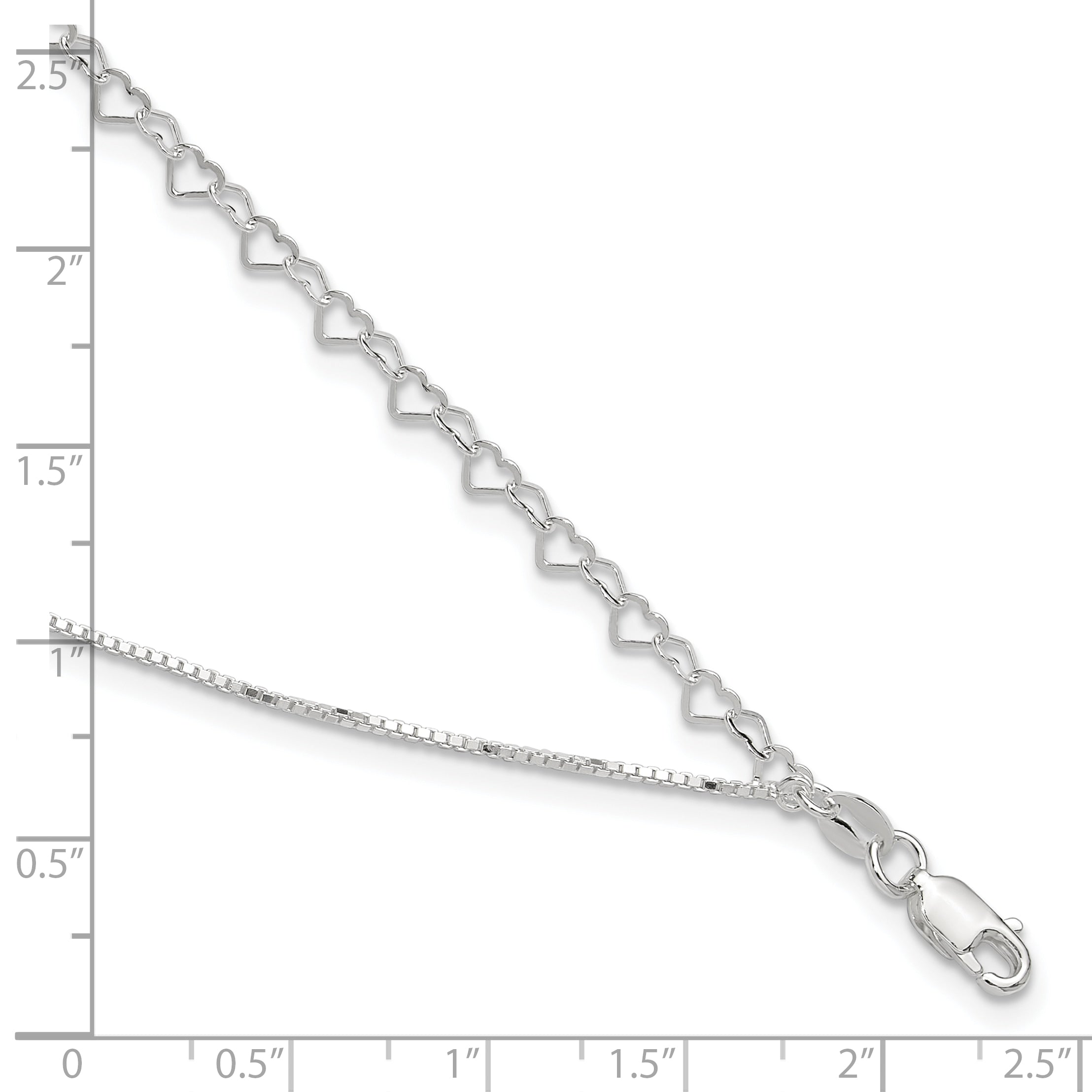 Sterling Silver Polished Double Strand Hearts 9In Plus 1In Ext Anklet