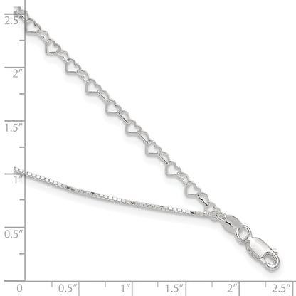 Sterling Silver Polished Double Strand Hearts 9In Plus 1In Ext Anklet
