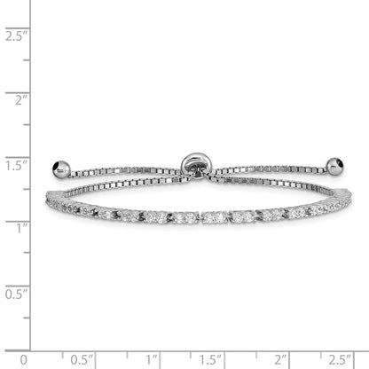 Sterling Silver Rhod-Plated April Cz Adjustable Bracelet