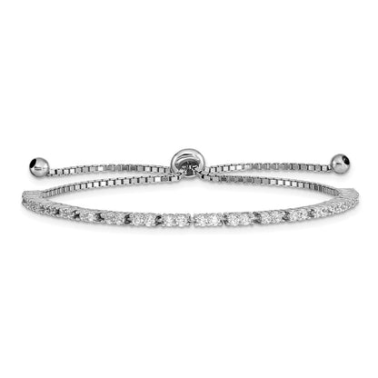 Sterling Silver Rhod-Plated April Cz Adjustable Bracelet