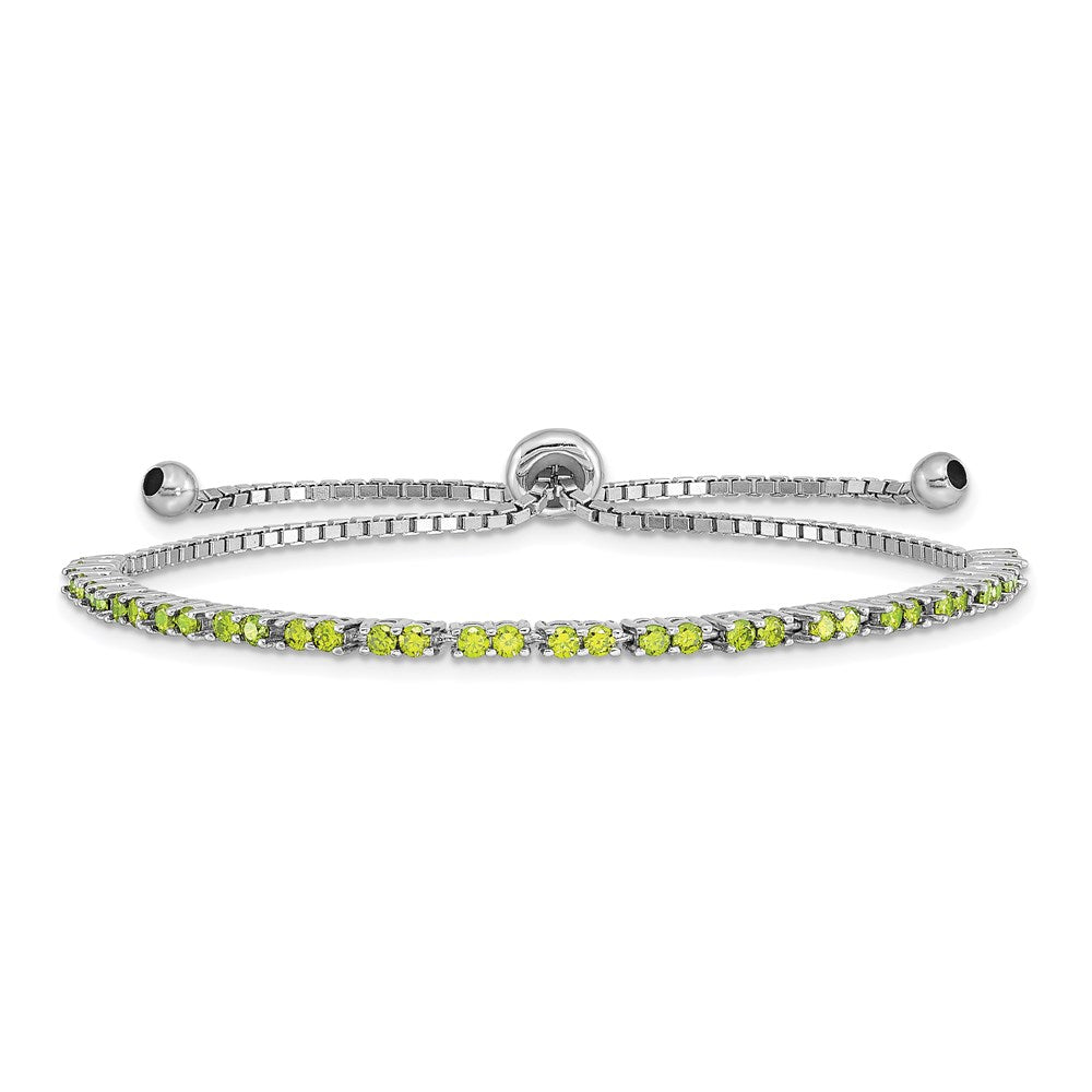 Sterling Silver Rhod-Plated August Lime Cz Adjustable Bracelet