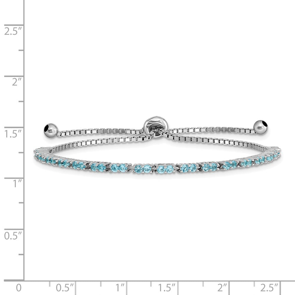 Sterling Silver Rhod-Plated December Lt Blue Cz Adjustable Bracelet