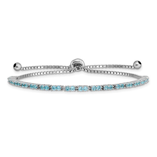 Sterling Silver Rhod-Plated December Lt Blue Cz Adjustable Bracelet