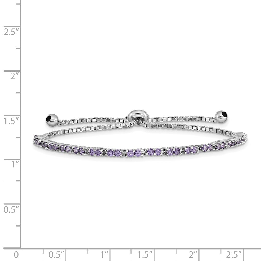 Sterling Silver Rhod-Plated February Purple Cz Adjustable Bracelet