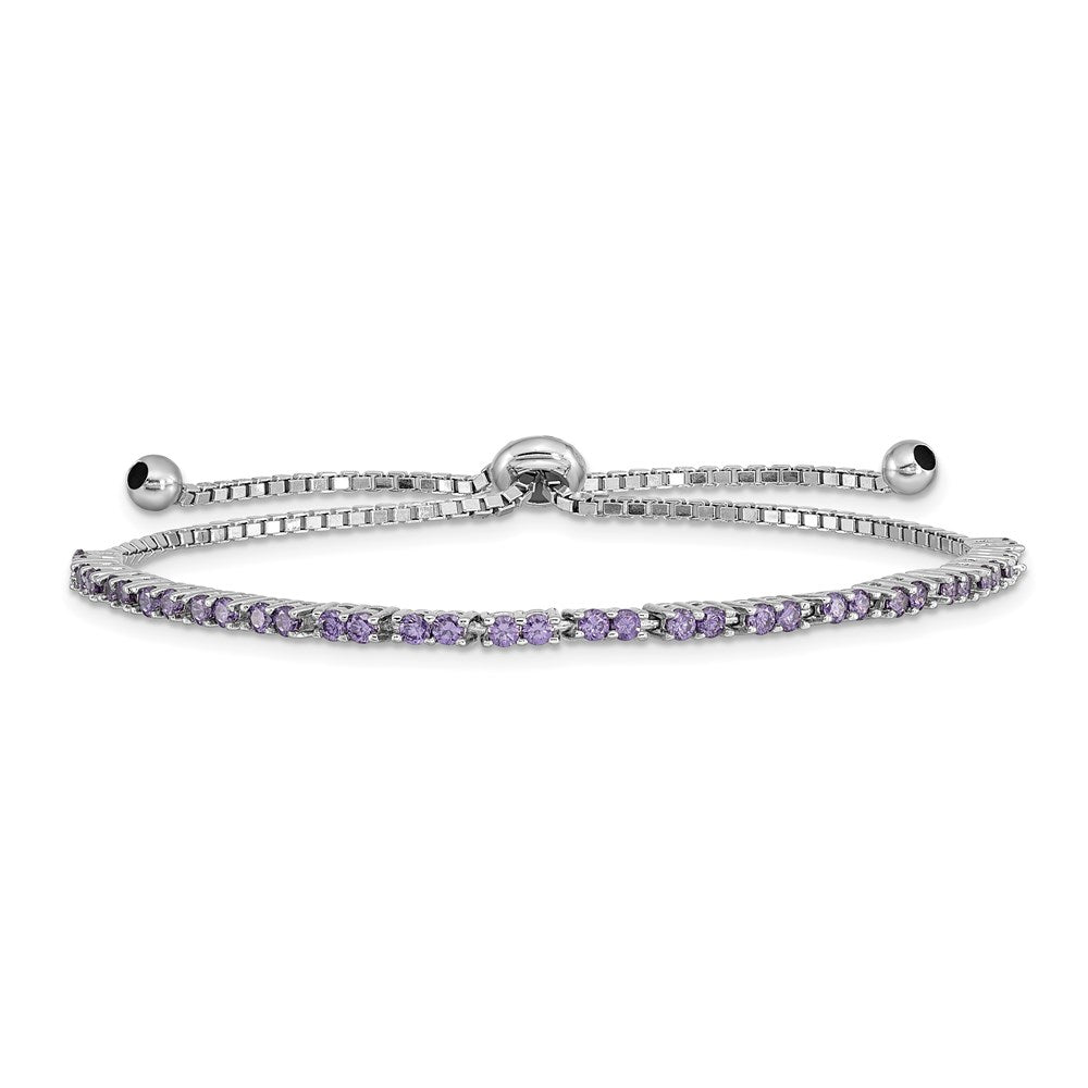 Sterling Silver Rhod-Plated February Purple Cz Adjustable Bracelet