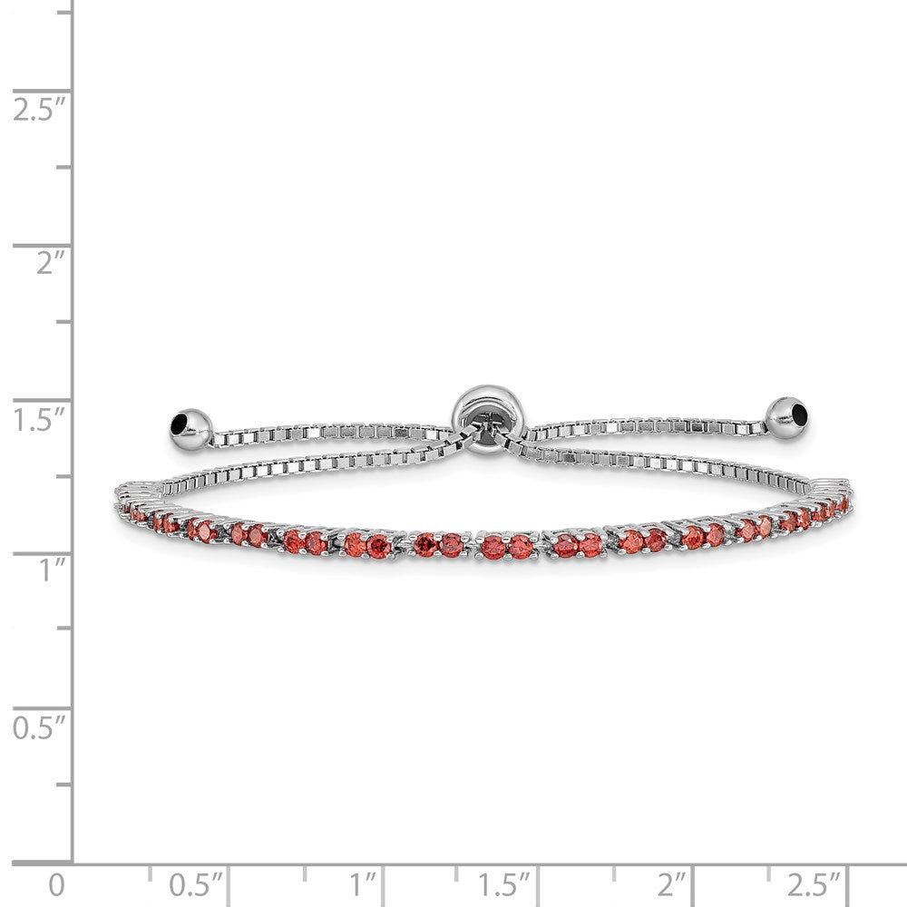 Sterling Silver Rhod-Plated January Red Cz Adjustable Bracelet