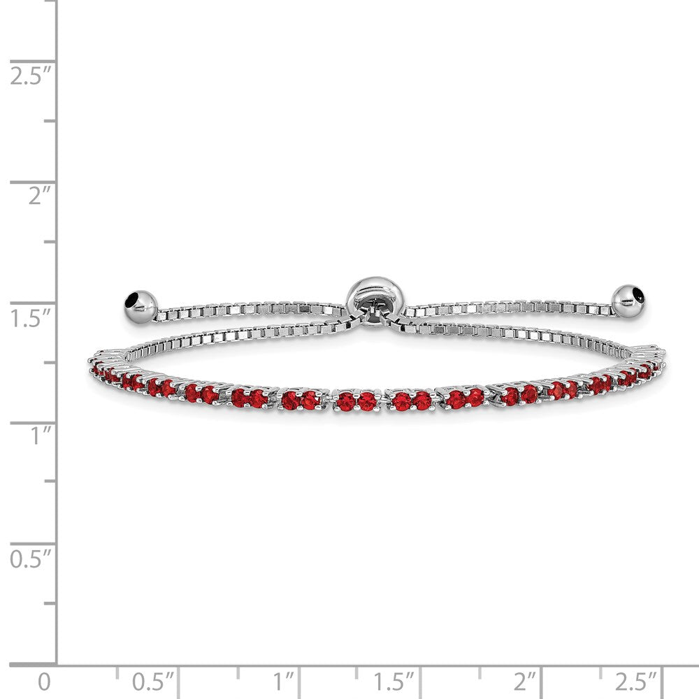 Sterling Silver Rhodium Plated July Red Cz Adjustable Bracelet