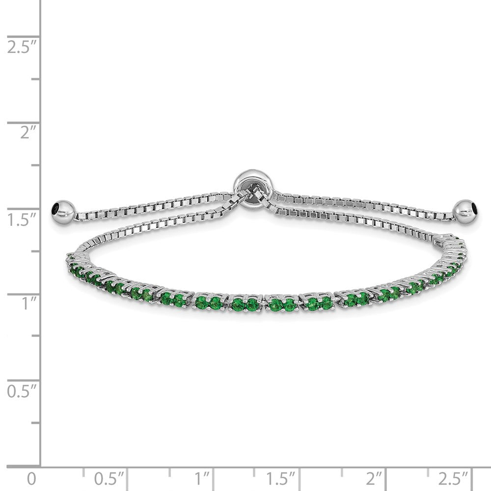 Sterling Silver Rhod-Plated May Green Cz Adjustable Bracelet