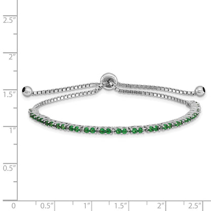 Sterling Silver Rhod-Plated May Green Cz Adjustable Bracelet